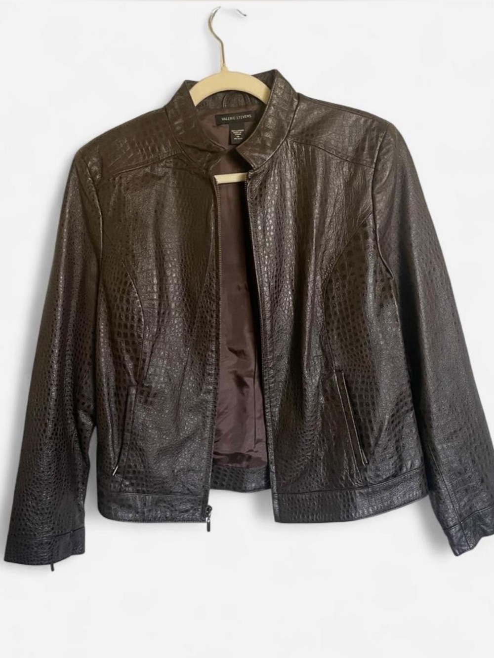 Vintage Valerie Stevens Brown Croc Embossed Moto Jacket Size M